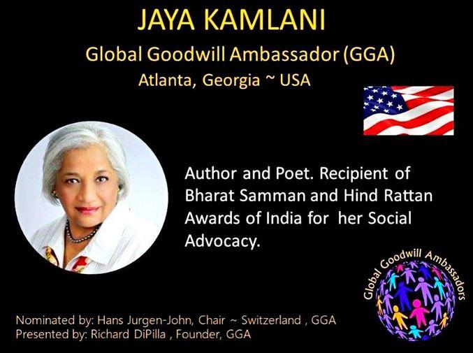 Jaya Kamlani Global Goodwill Ambassador GGA